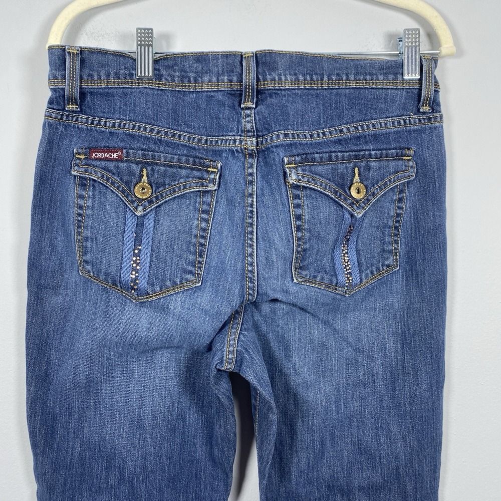 Jordache Straight Leg Jeans Womens 10 Dark Blue Rhinestone Flap Pocket y2k